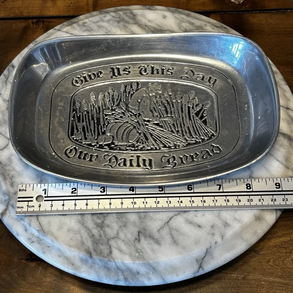 VTG 1970s 70s Wilton Armetale Pewter Bread Tray Give Us This Day Our Daily Bread